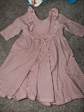 Remie girl Red & White Striped Ruffle-Sleeve Casual Dress